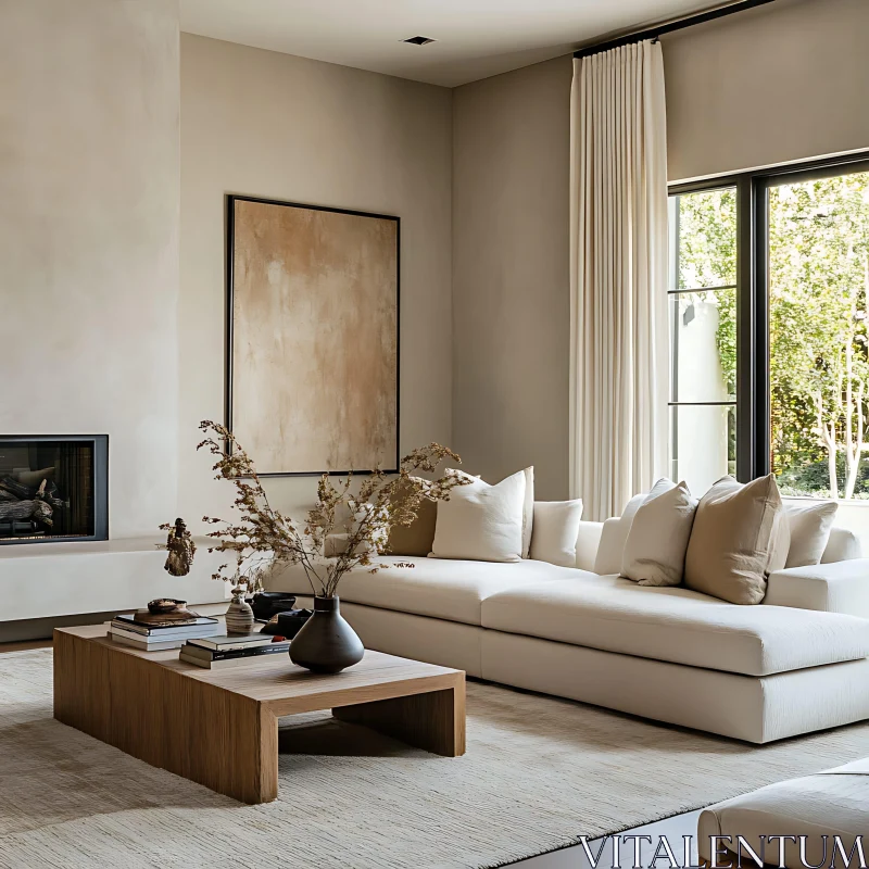 AI ART Minimalist Living Room with Cream Sofa