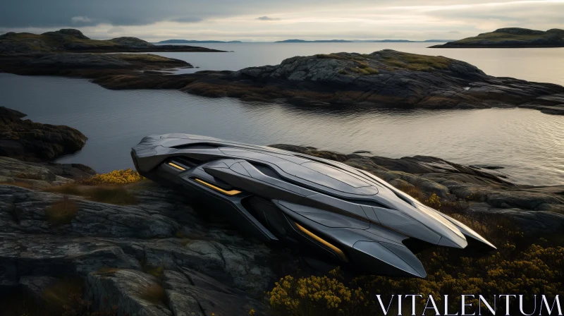 Futuristic Car Amidst Nature - A Blend of Technology and Serenity AI Image