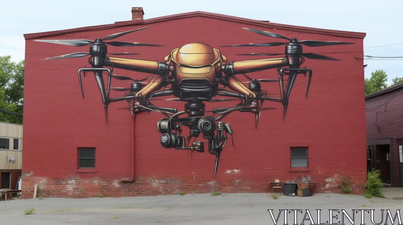 Intricate Drone Mural in Metallic Hues AI Image