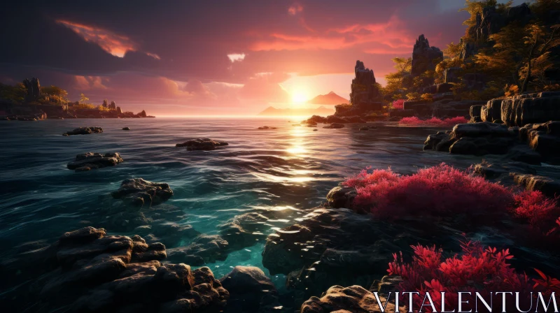 Serene Ocean Scene with Plants: A Captivating Exploration of Nature's Tranquility AI Image