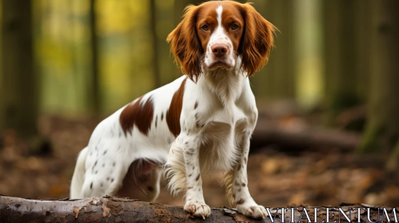 White and Brown Dog in the Woods - A Moment Frozen in Time AI Image