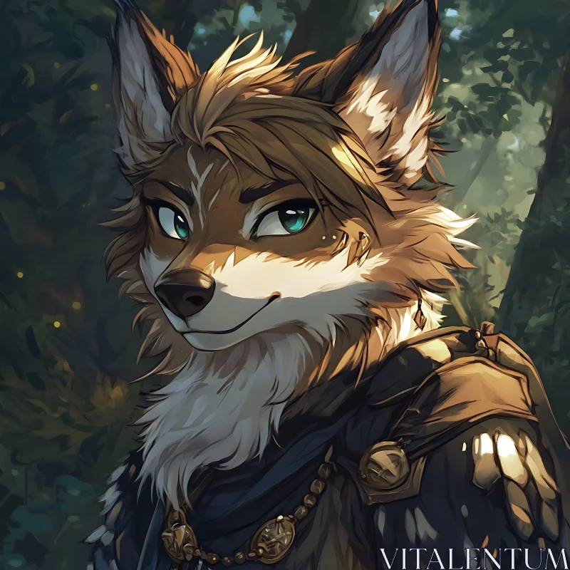 Furry Character Portrait with Teal Eyes AI Image