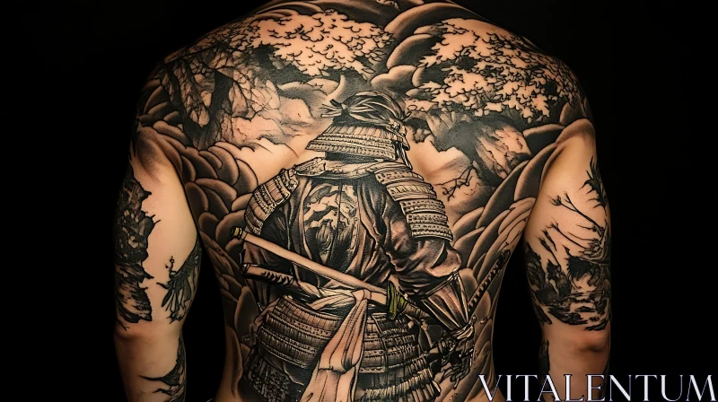 Detailed Samurai Warrior Back Tattoo AI Image