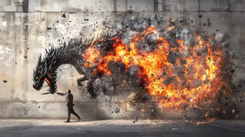 Man Versus Dragon in Flames