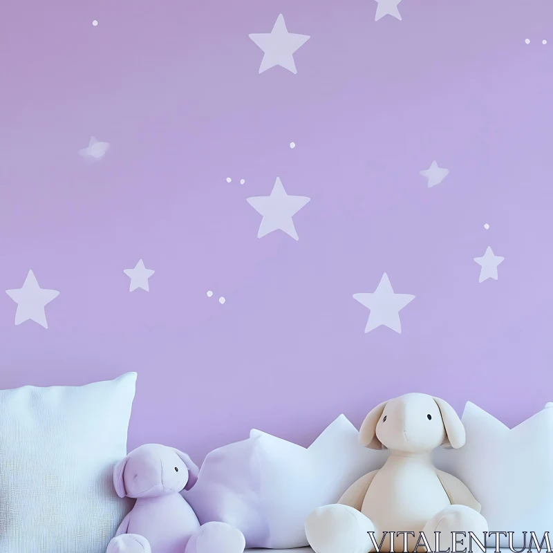 Lavender Starry Wall with Plush Toys AI Image