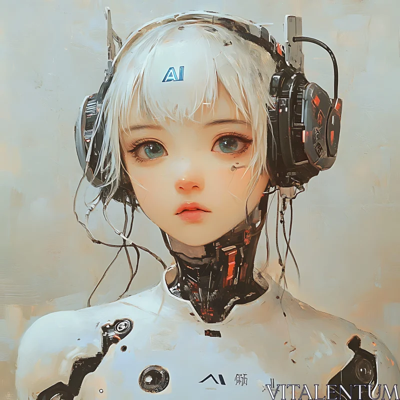 Futuristic Cyborg with Delicate Human-like Features AI Image