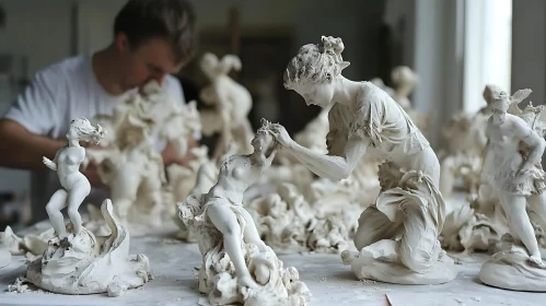 Clay Sculptures in Artist Studio