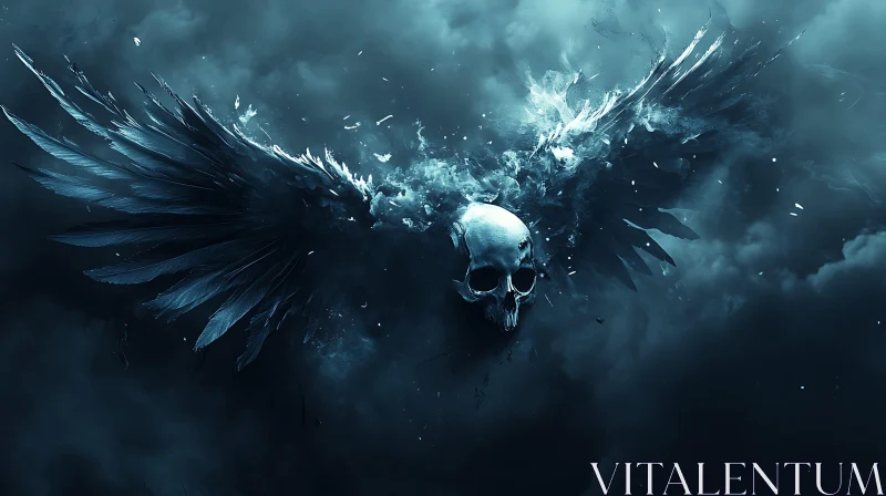 Winged Skull Emerging from Smoke AI Image