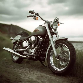 Chrome Motorcycle on Grassy Hill
