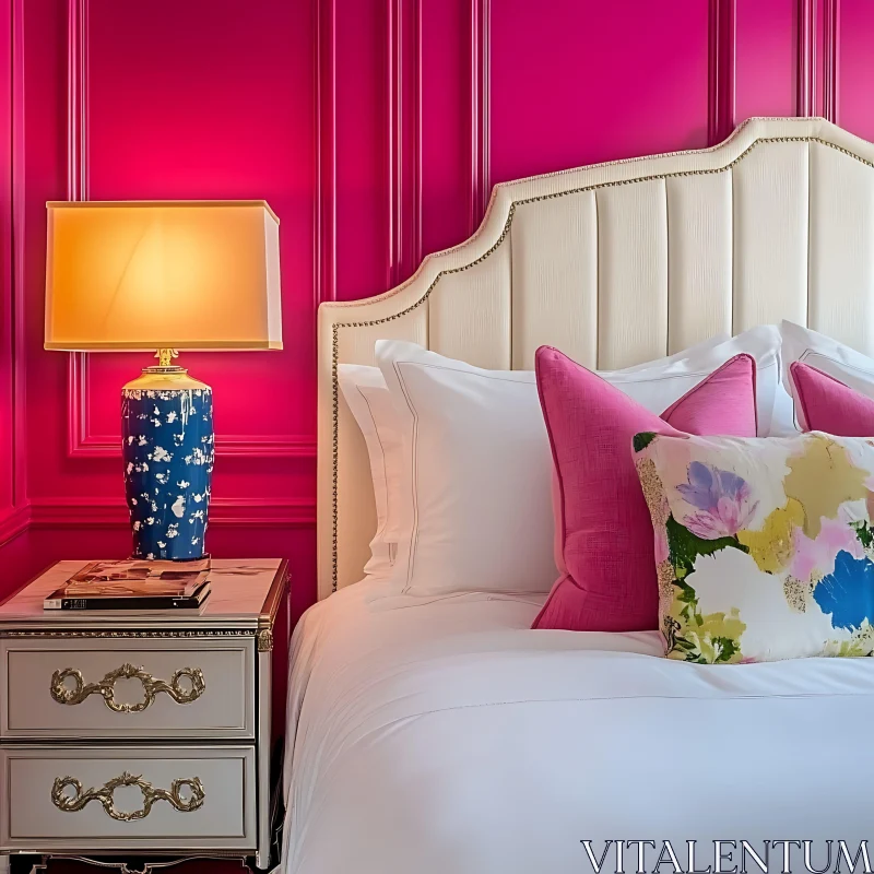 AI ART Stylish Bedroom with Magenta Wall