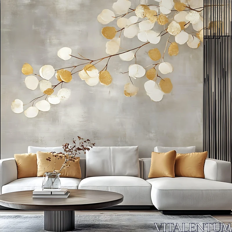 AI ART Contemporary Leaf Art Above a Sofa