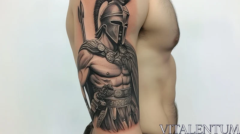 Realistic Arm Tattoo of Spartan Warrior AI Image