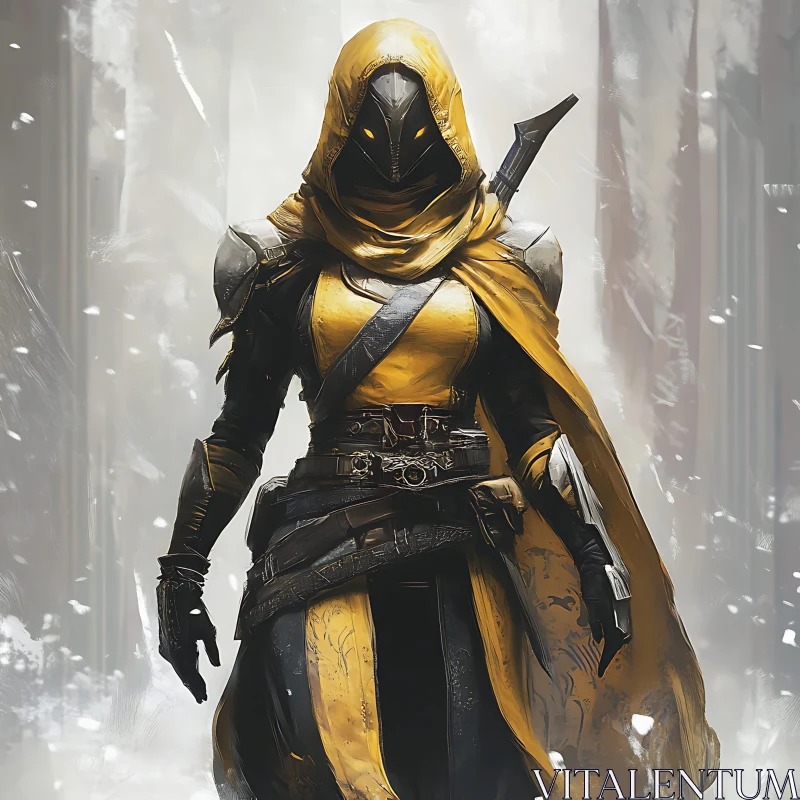 Golden Armored Warrior in the Shadows AI Image