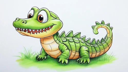 Smiling Green Crocodile Cartoon