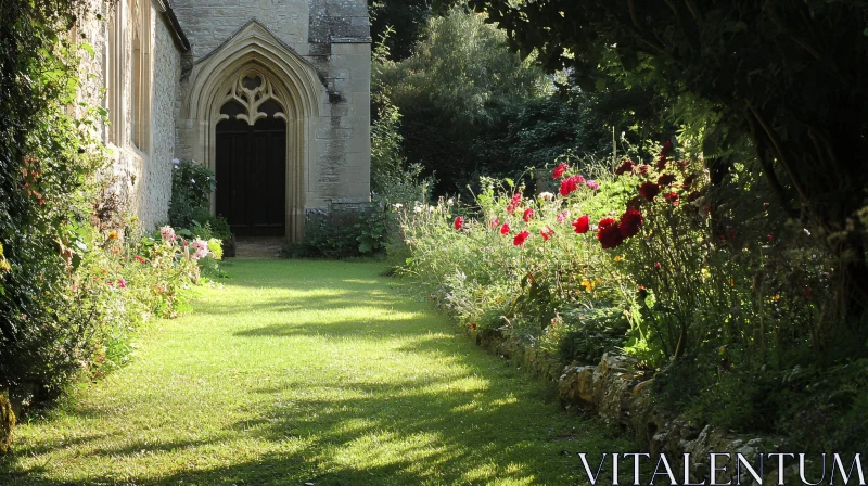 Historic Building Surrounded by Flowers AI Image