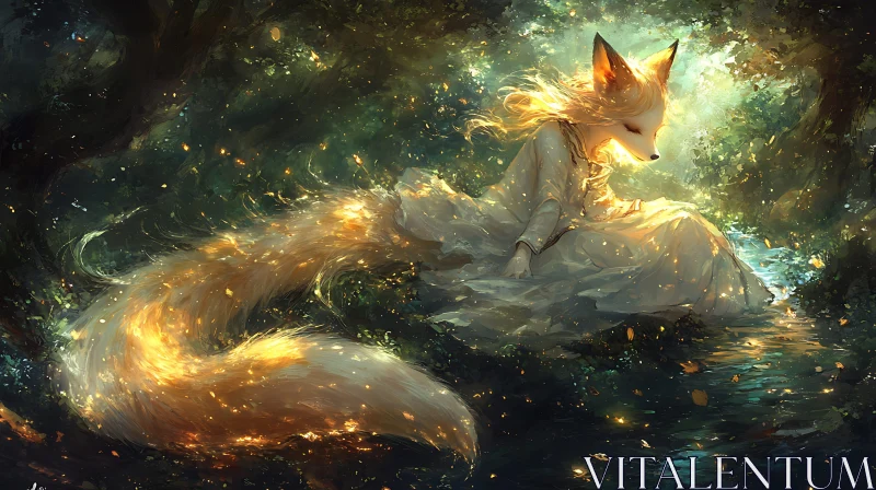 Mystical Fox Creature in Woodland Scene AI Image