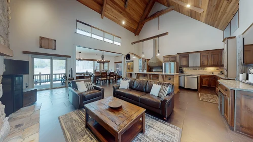 Spacious Living Room with Wooden Accents