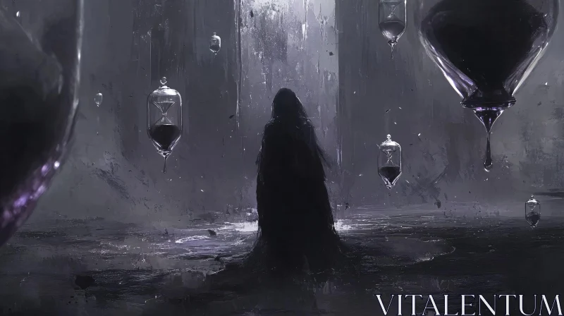 Abstract Cloaked Figure with Hourglasses AI Image