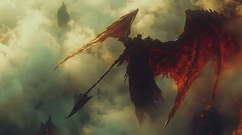 Winged Demon Warrior in Cloudscape