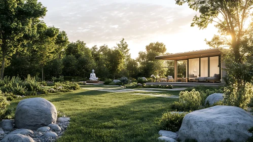 Zen Garden Retreat with Modern Pavilion