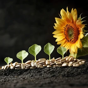 Sunflower Seedlings and Mature Bloom