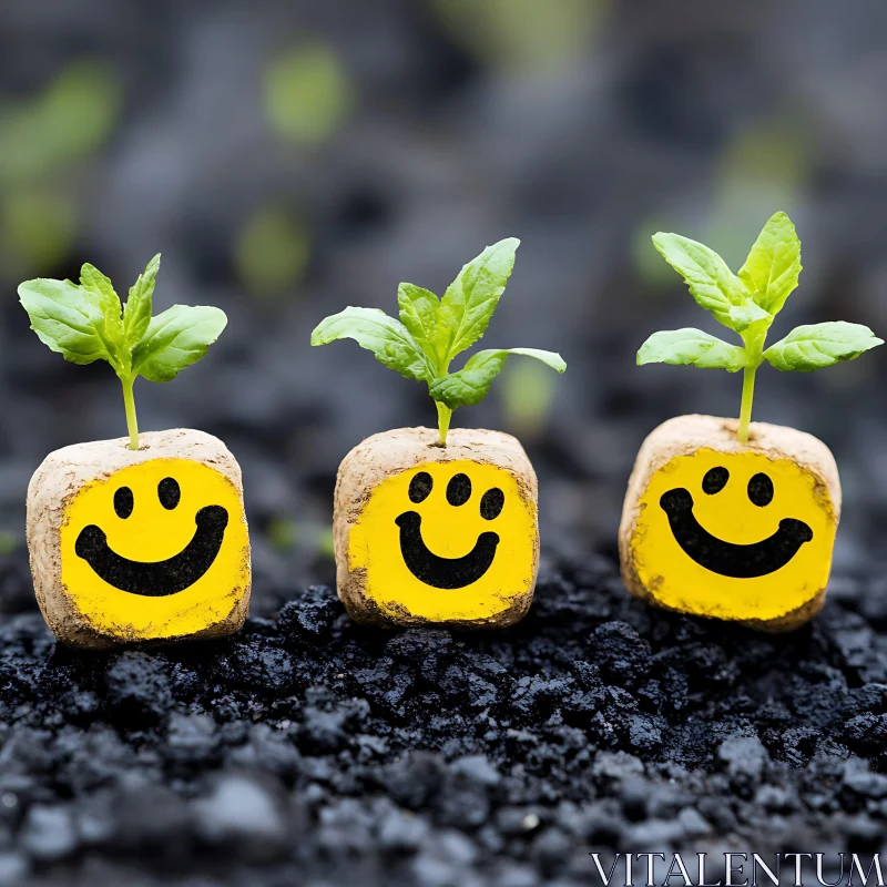 Seedlings with Smiley Faces AI Image