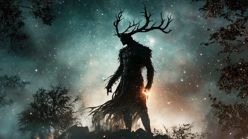 Antlered Figure in Starry Night