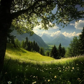 Tranquil Mountain View with Flower Meadow