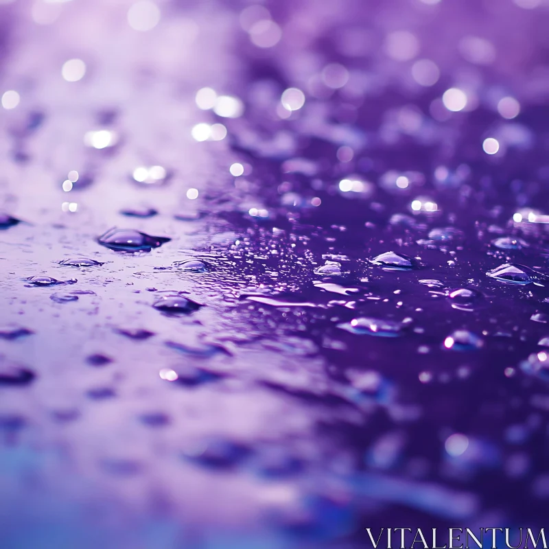 AI ART Close-Up of Water Droplets on Purple Surface