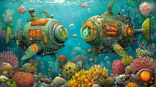 Futuristic Fish Robots in the Sea