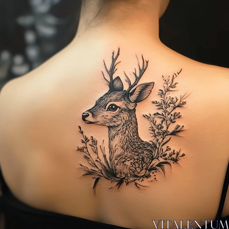 AI ART Deer Tattoo with Botanical Elements