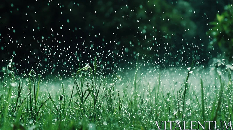 Raindrops on Green Grass AI Image