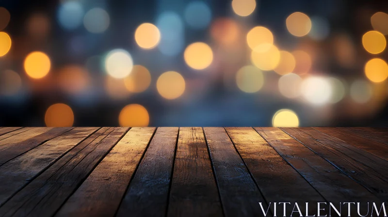 Warm Lights Bokeh Over Wooden Texture AI Image