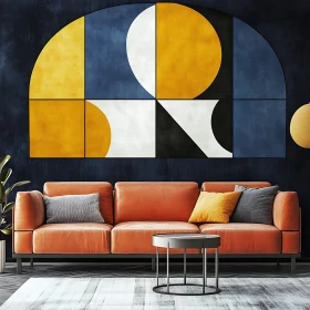 Abstract Art Above Orange Sofa