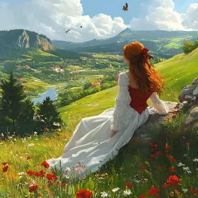 Woman Overlooking Valley Landscape