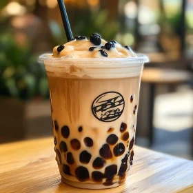 Creamy Bubble Tea with Black Tapioca Pearls