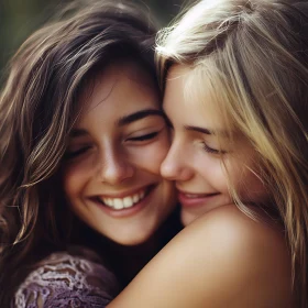 Two Friends Embracing in Joyful Light