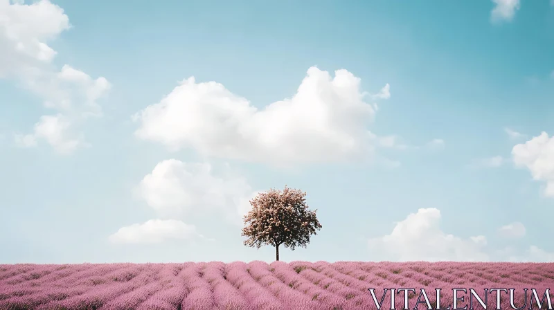 Tree in Lavender Field AI Image