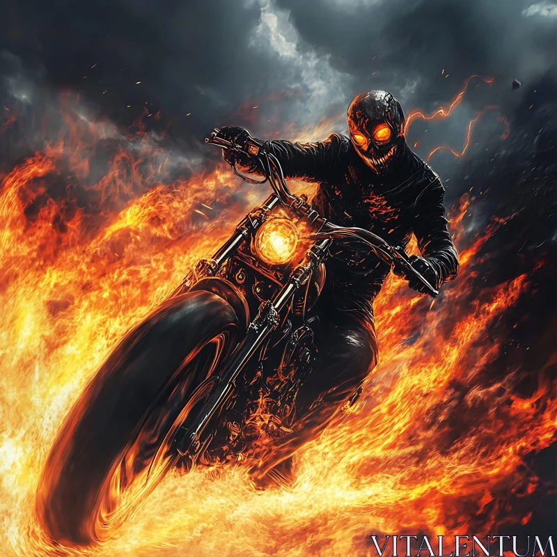 AI ART Infernal Ride: Motorcycle engulfed in flames