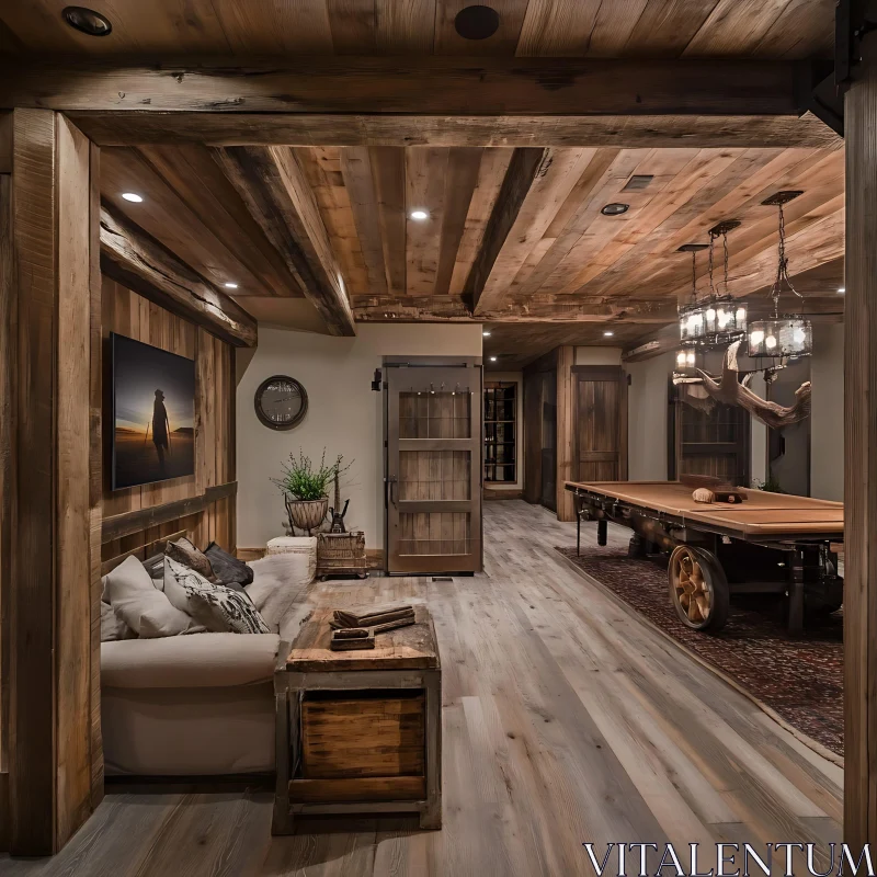 AI ART Cozy Living Room with Rustic Wood Elements