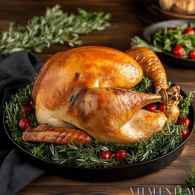 Holiday Turkey Feast with Festive Garnishes AI Image