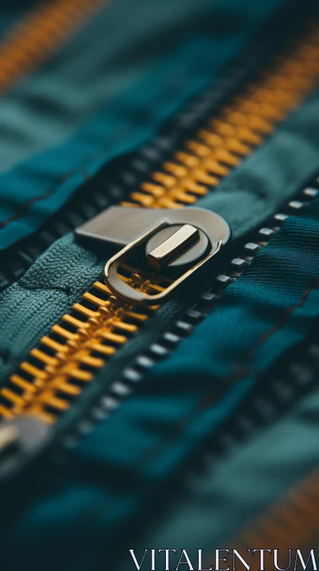 Close-Up of Dark Gold Zipper on Teal - Bold and Utilitarian AI Image