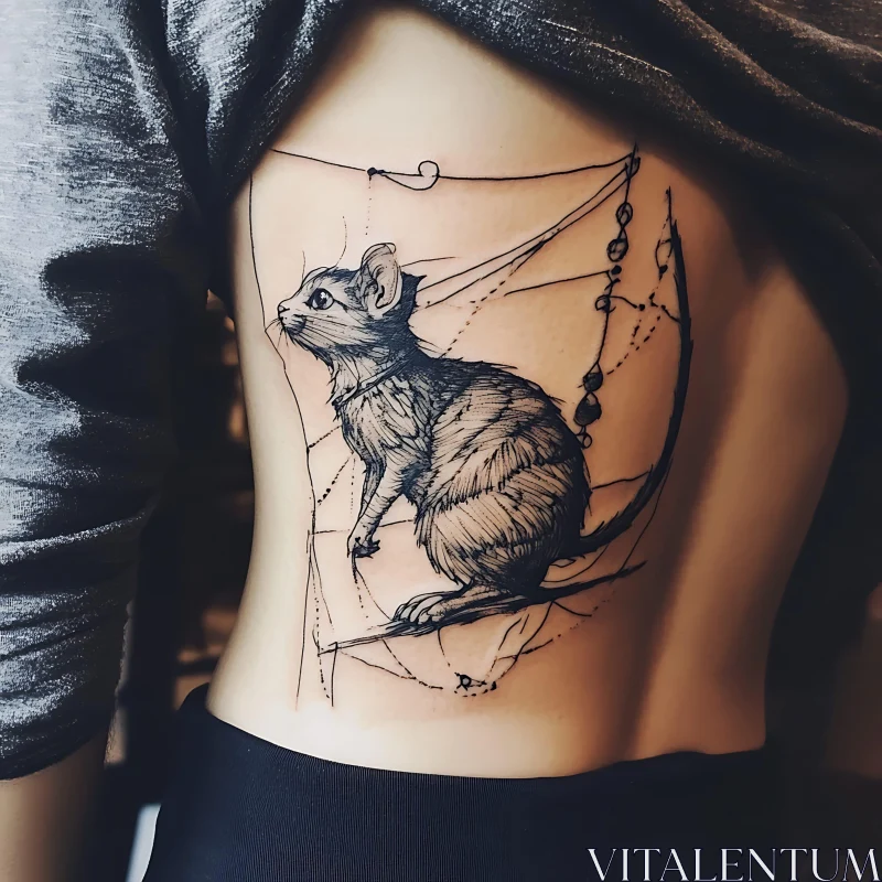 Sketch Style Mouse Tattoo on Side Torso AI Image