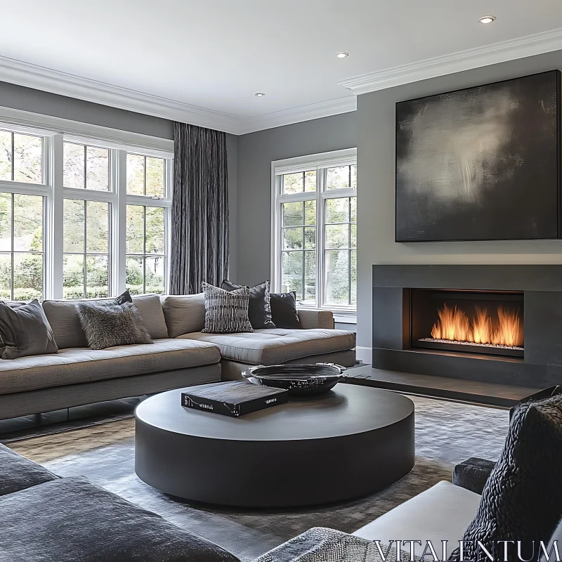 AI ART Contemporary Living Room with Fireplace