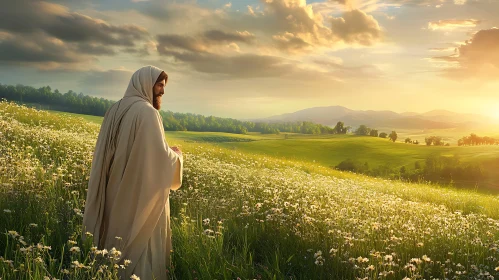 Golden Field and Serene Figure