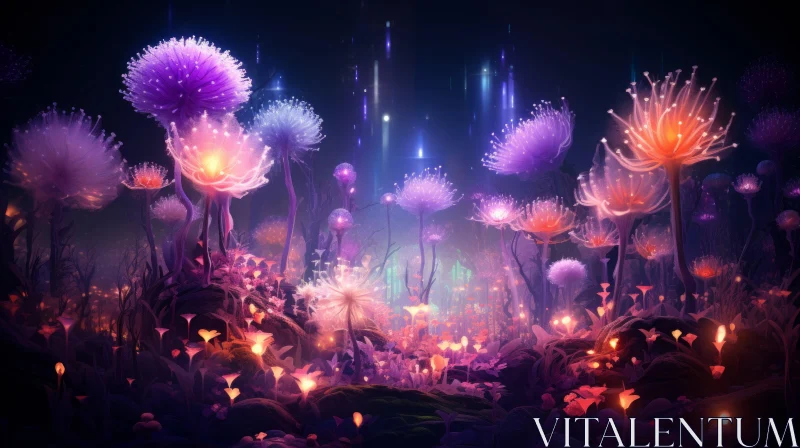 Enchanting Flower Field with Neon Glow AI Image