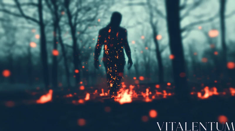 AI ART Shadowy Figure in Burning Woods