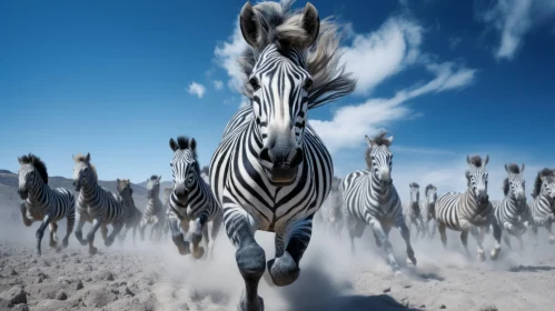 Zebras Galloping in Sandy Landscape - Action Packed Artwork