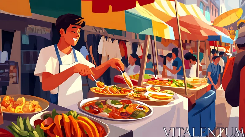 Bustling Outdoor Market Scene AI Image