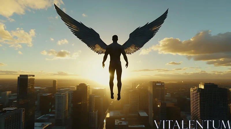 Winged Guardian Over Metropolis AI Image